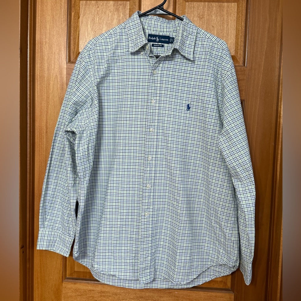 Ralph Lauren Men's White and Blue Plaid Shirt